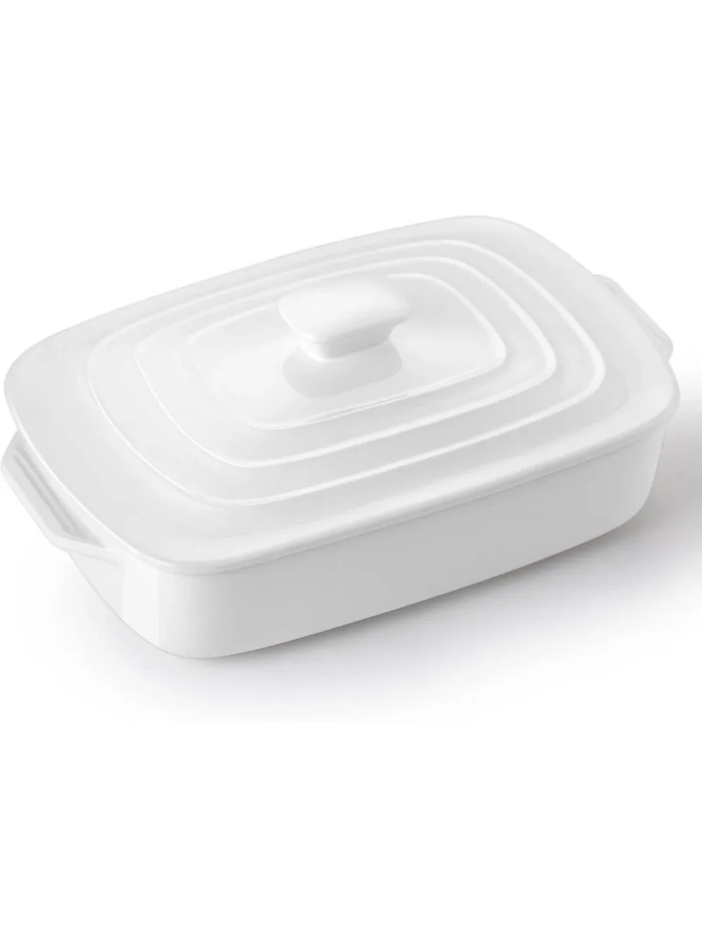 4 QT White Ceramic Casserole Dish with Lid - Large Baking & Serving Dish